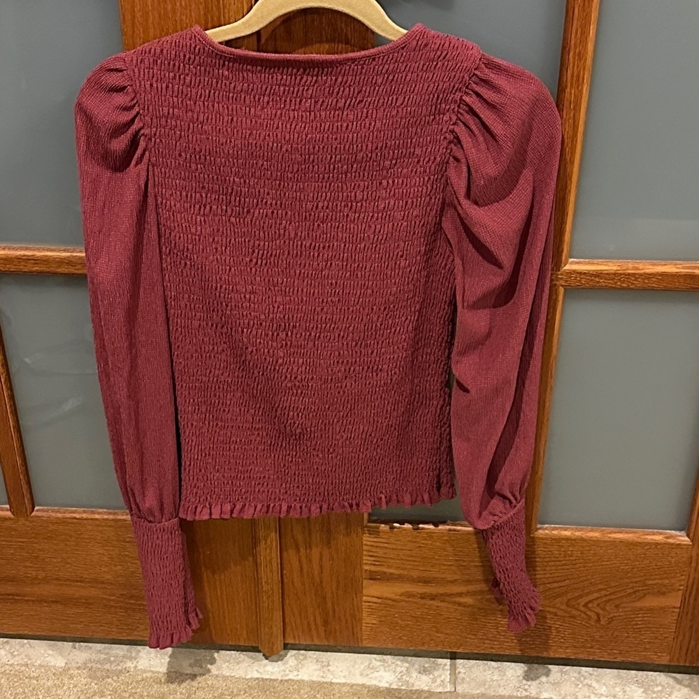 Anthropologie Burgundy Smocked Blouse​​ - Picture 4 of 7